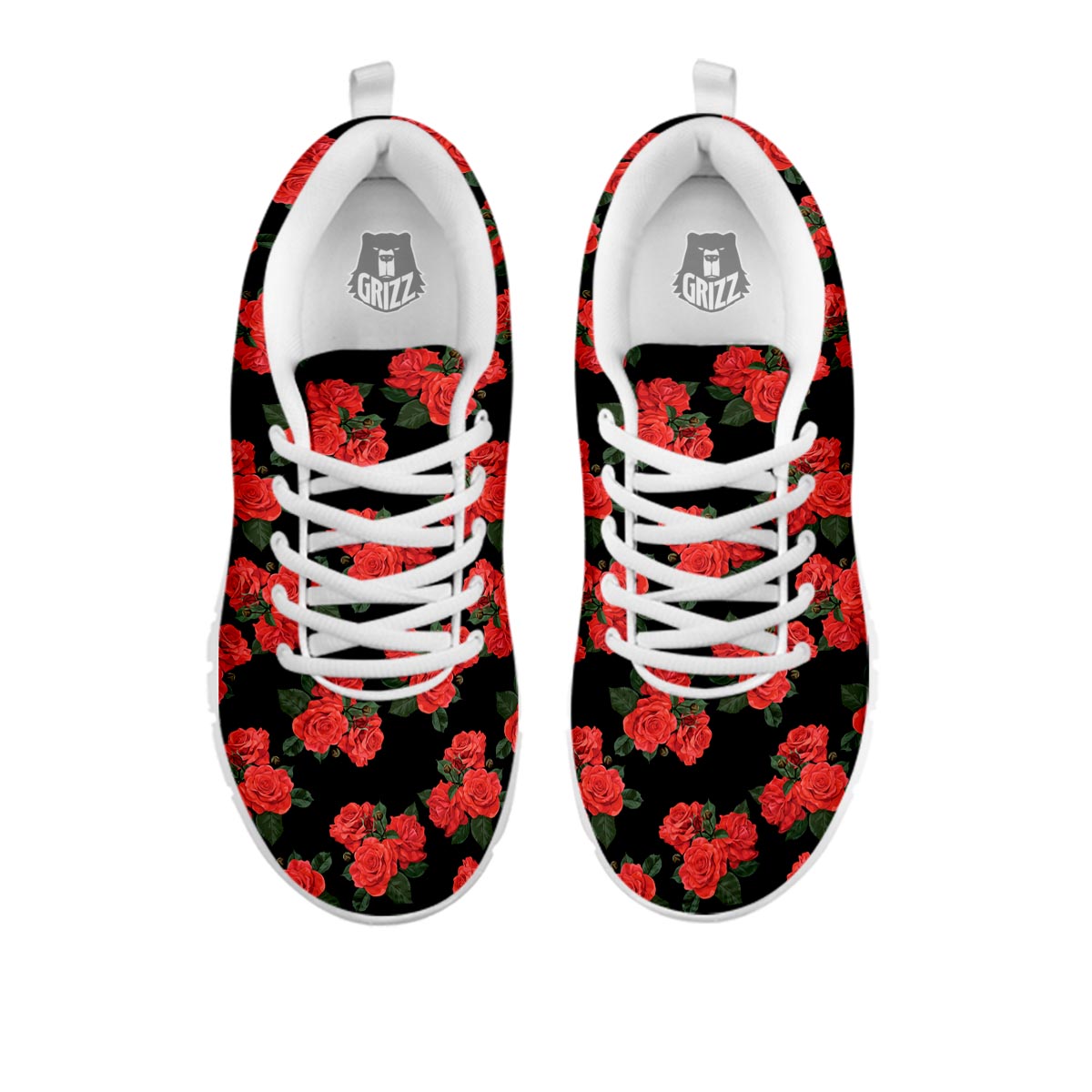 Flower Red Rose Print Pattern White Sneaker-grizzshop