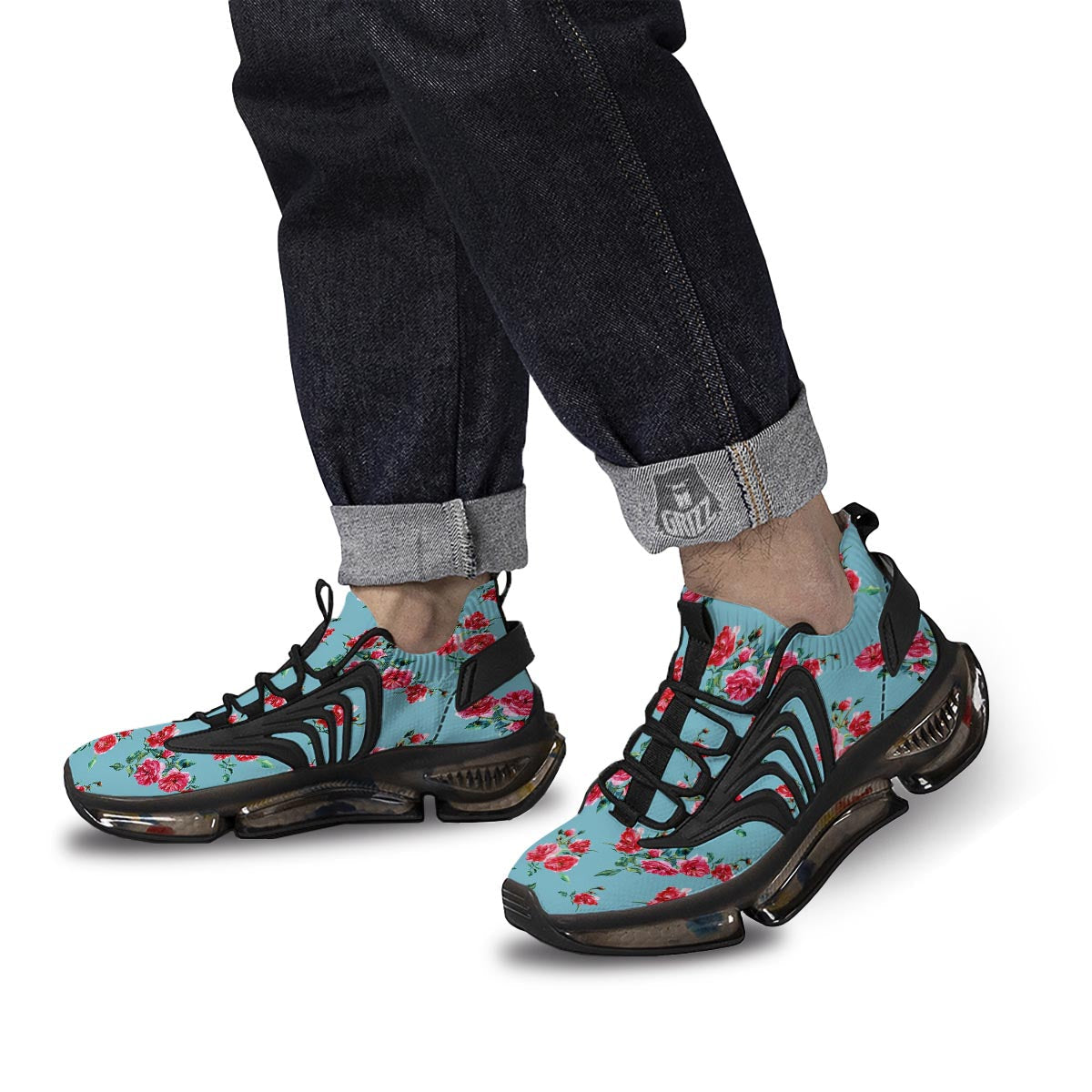 Flower Roses Floral Print Pattern Black Gym Shoes-grizzshop