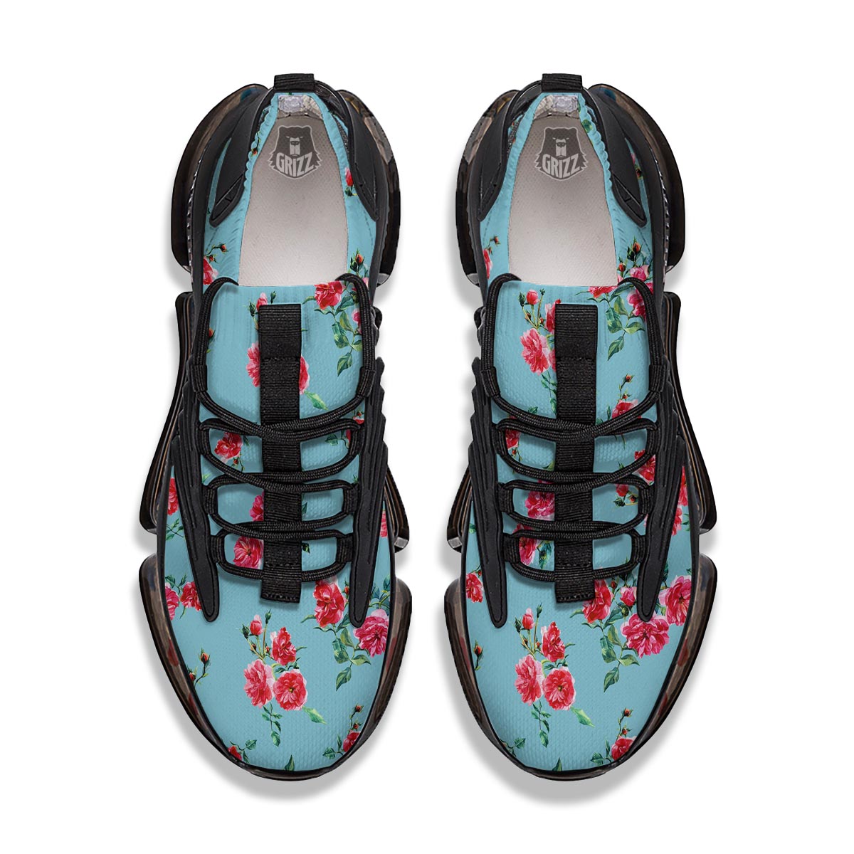 Flower Roses Floral Print Pattern Black Gym Shoes-grizzshop