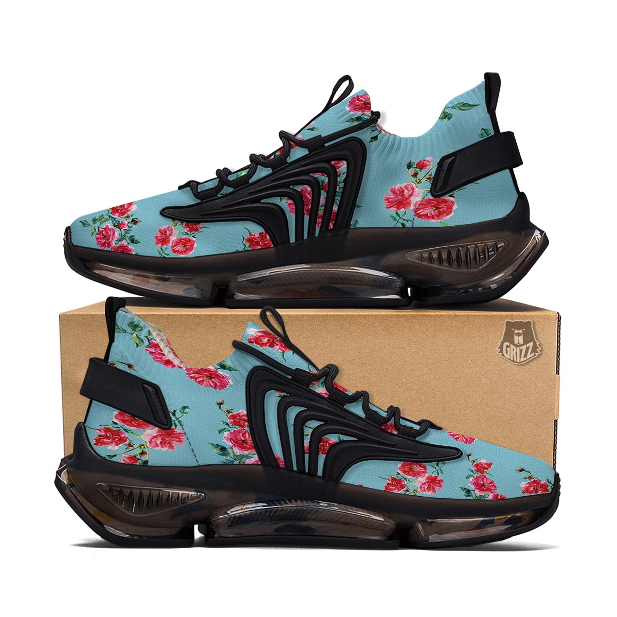 Flower Roses Floral Print Pattern Black Gym Shoes-grizzshop