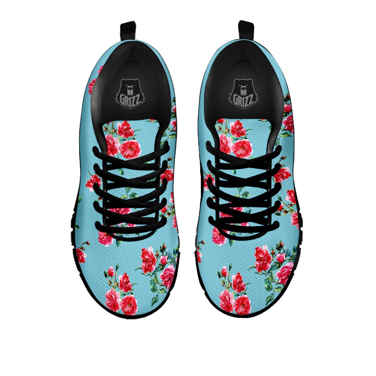 Flower Roses Floral Print Pattern Black Sneaker-grizzshop