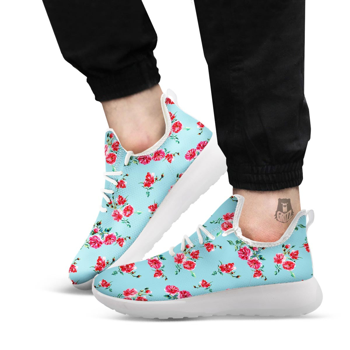 Flower Roses Floral Print Pattern White Athletic Shoes-grizzshop