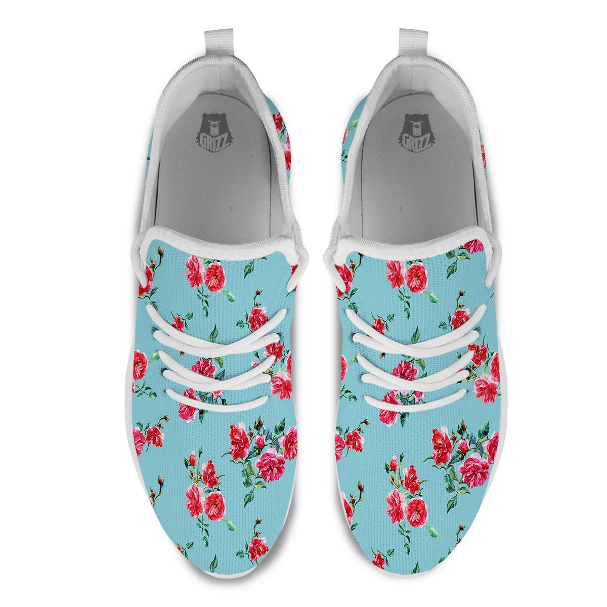 Flower Roses Floral Print Pattern White Athletic Shoes-grizzshop