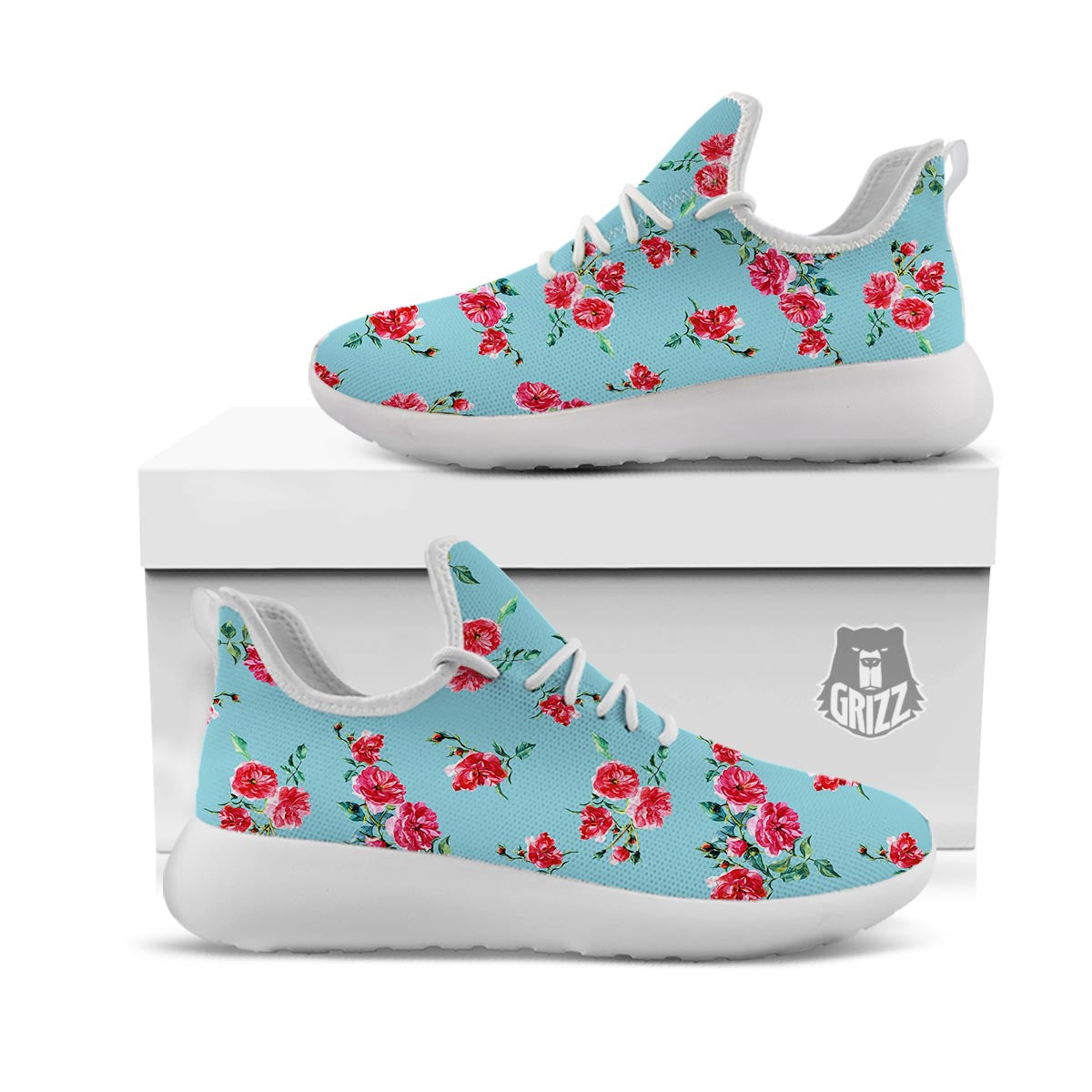 Flower Roses Floral Print Pattern White Athletic Shoes-grizzshop