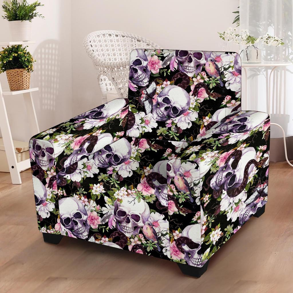 Flower Skull Armchair Cover-grizzshop