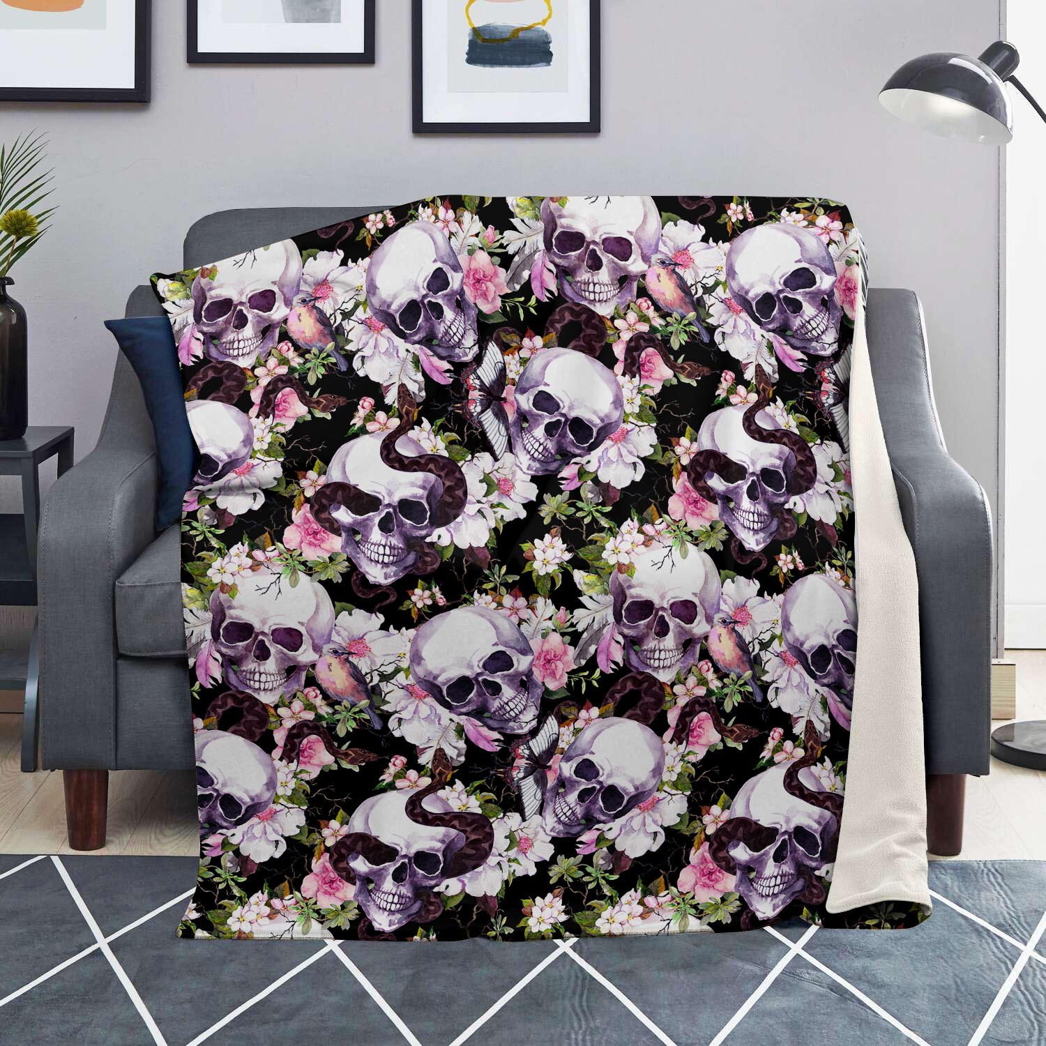 Flower Skull Blanket-grizzshop