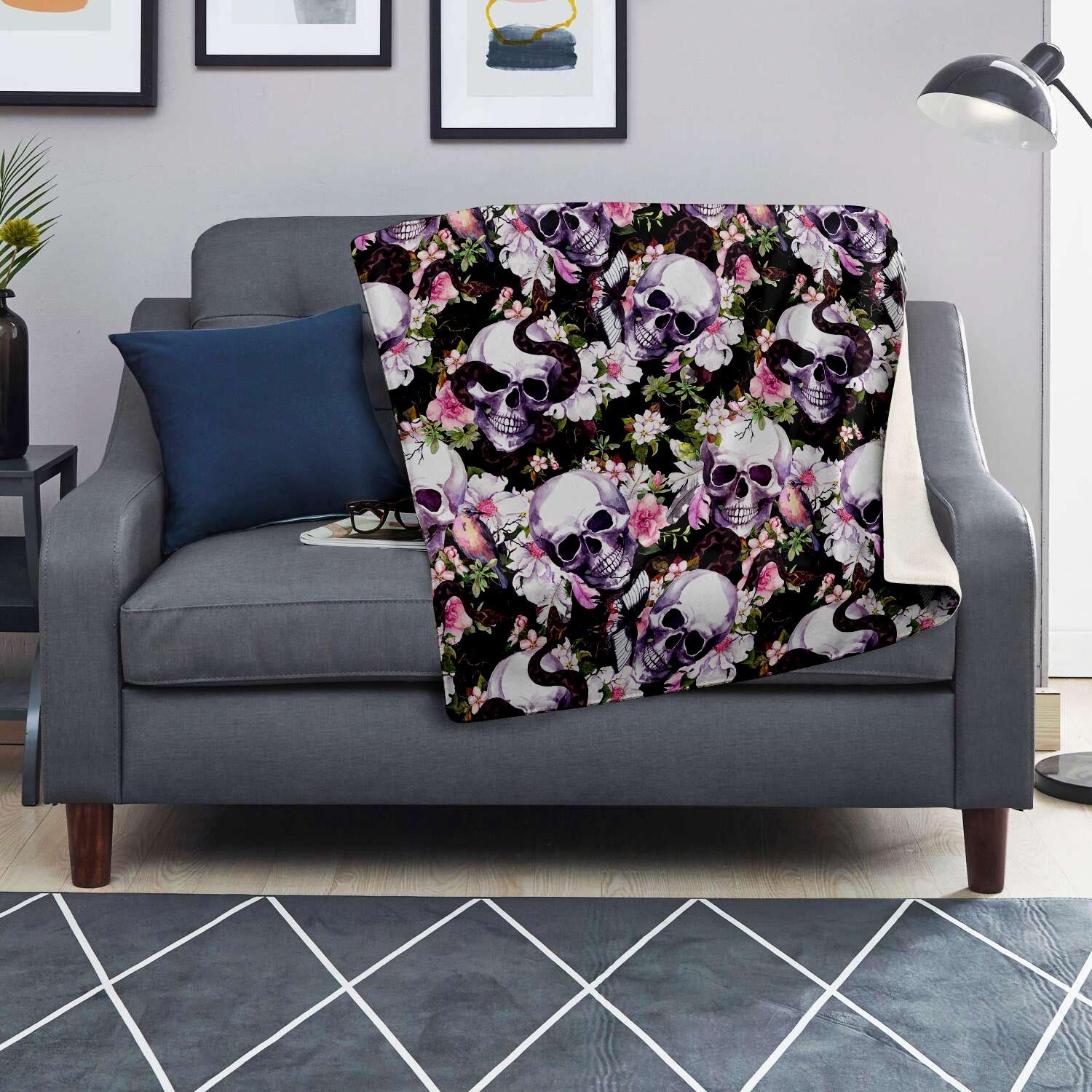 Flower Skull Blanket-grizzshop