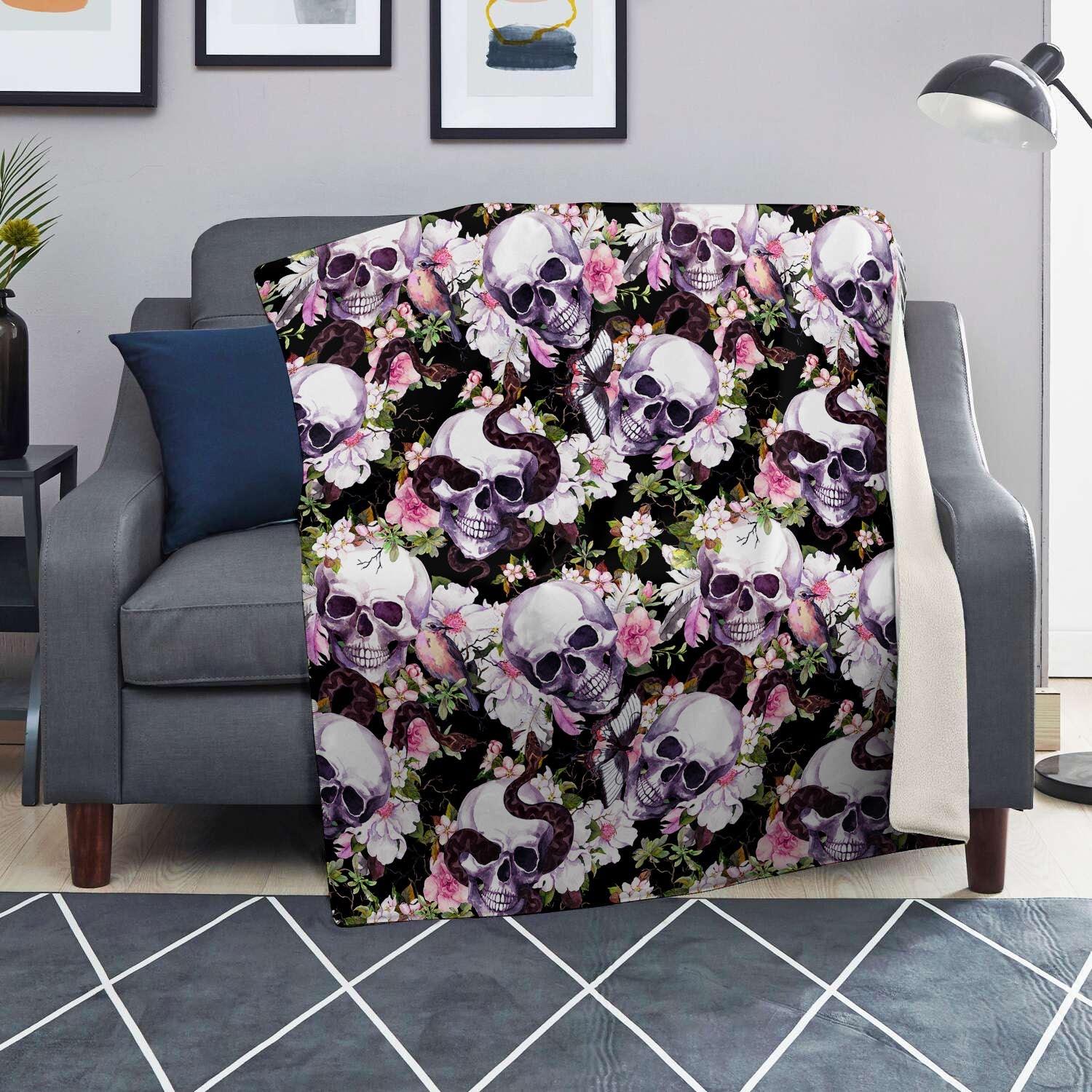 Flower Skull Blanket-grizzshop