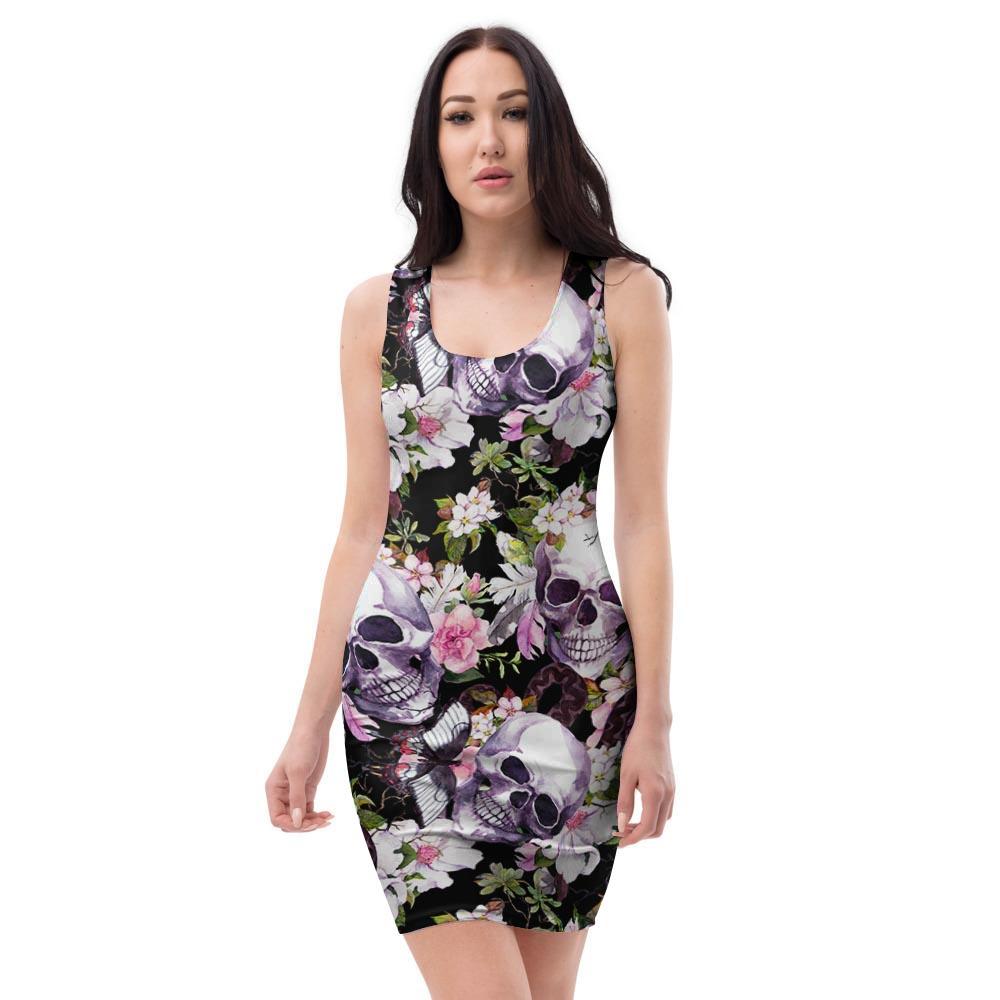 Flower Skull Bodycon Dress-grizzshop