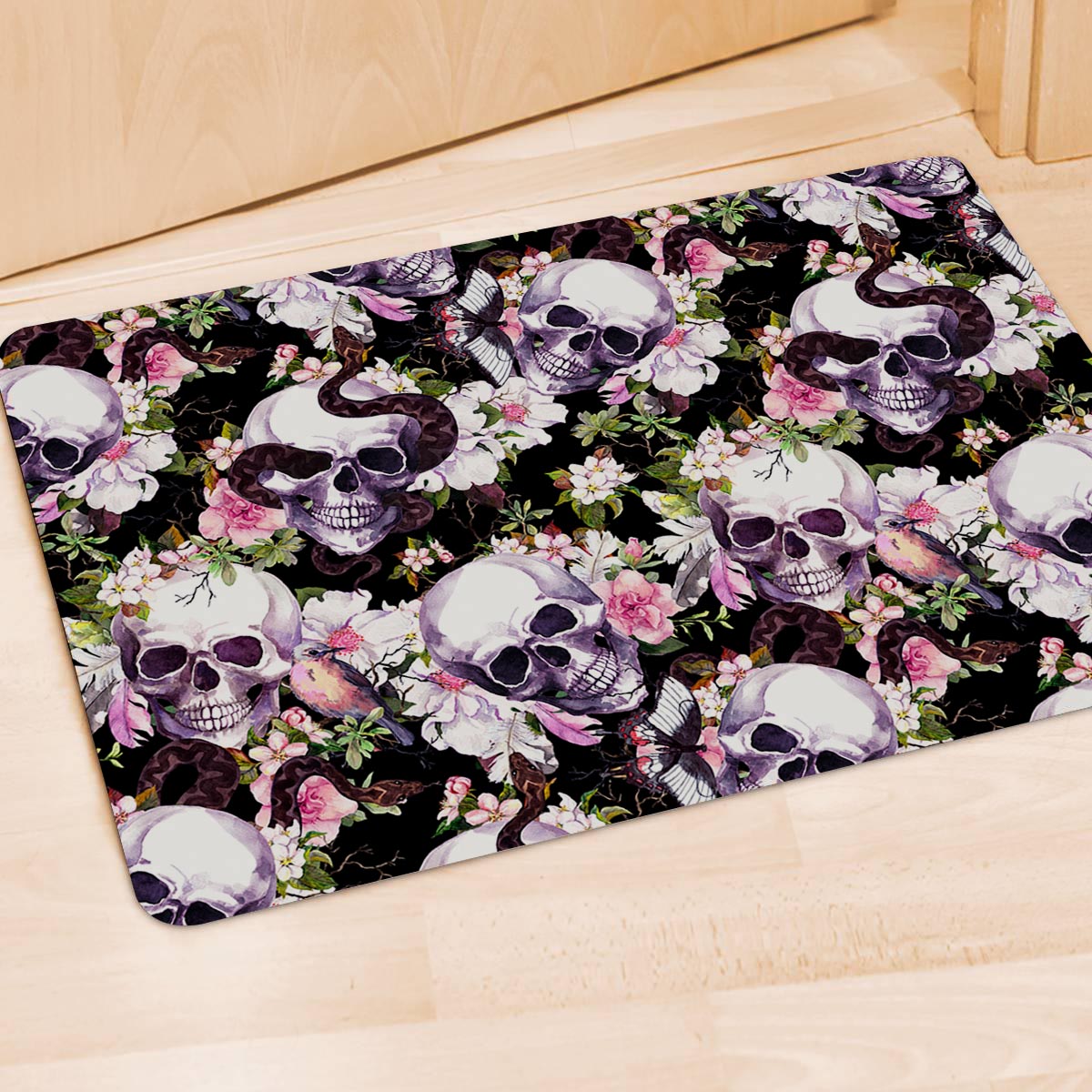 Flower Skull Door Mat-grizzshop