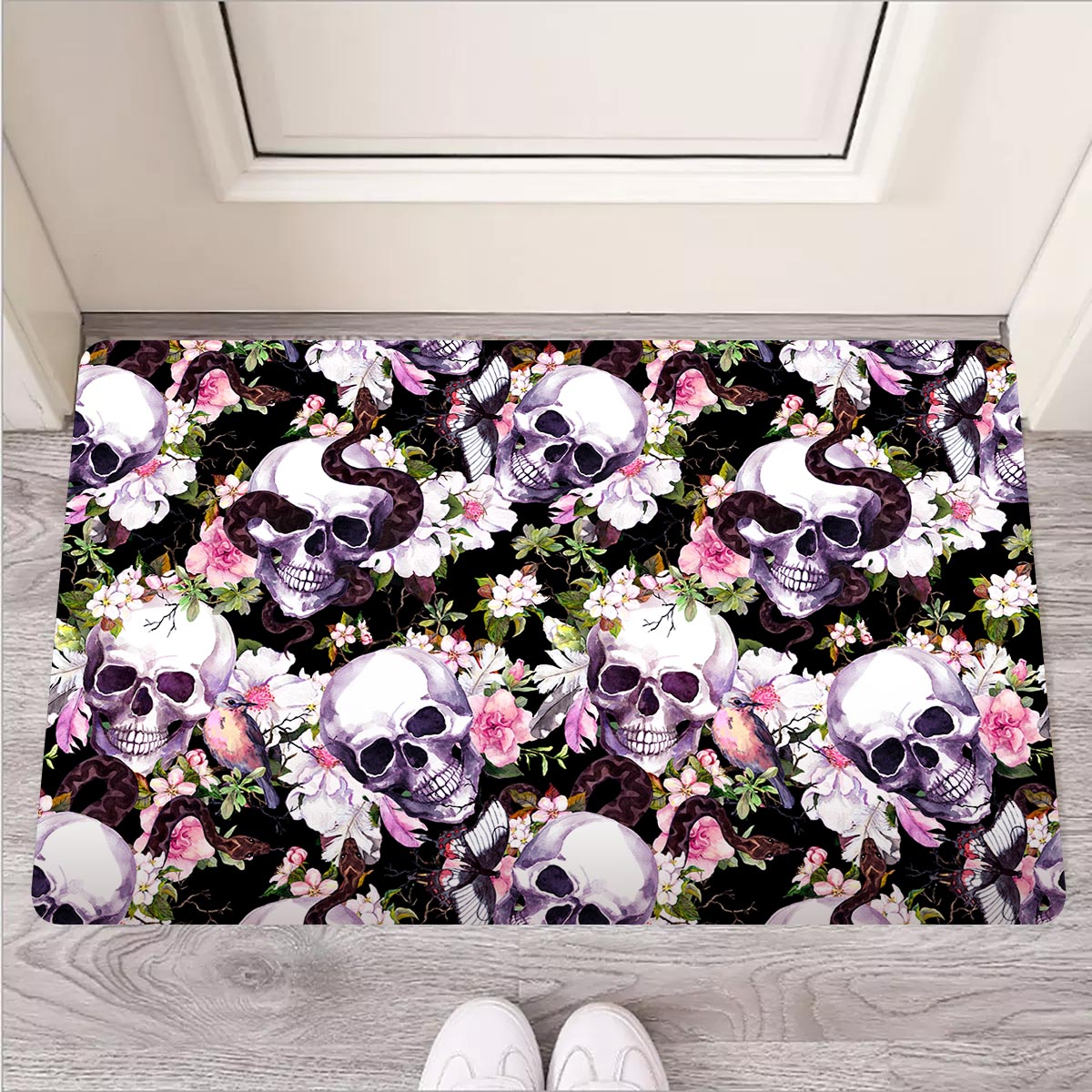 Flower Skull Door Mat-grizzshop