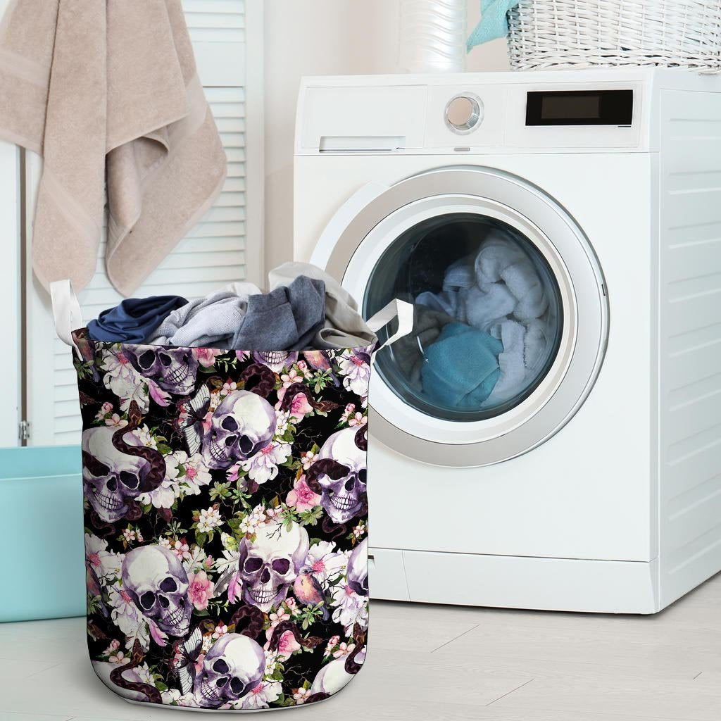 Flower Skull Laundry Basket-grizzshop