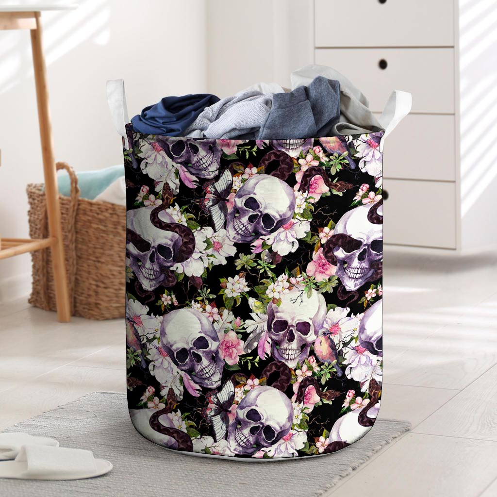 Flower Skull Laundry Basket-grizzshop