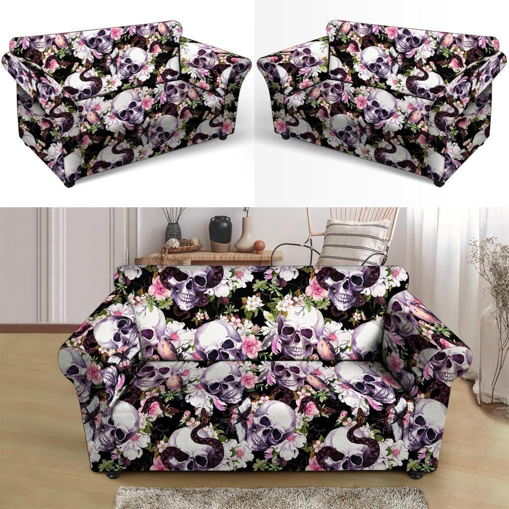 Flower Skull Loveseat Cover-grizzshop