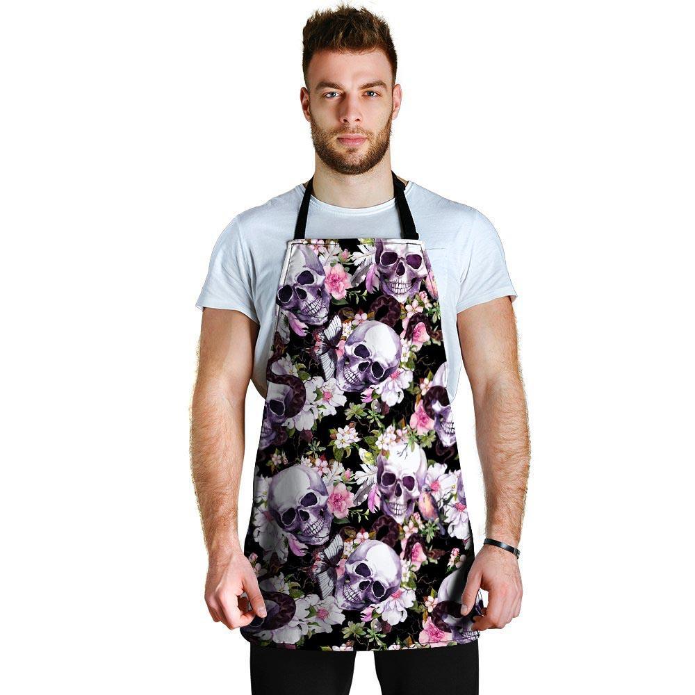 Flower Skull Men's Apron-grizzshop