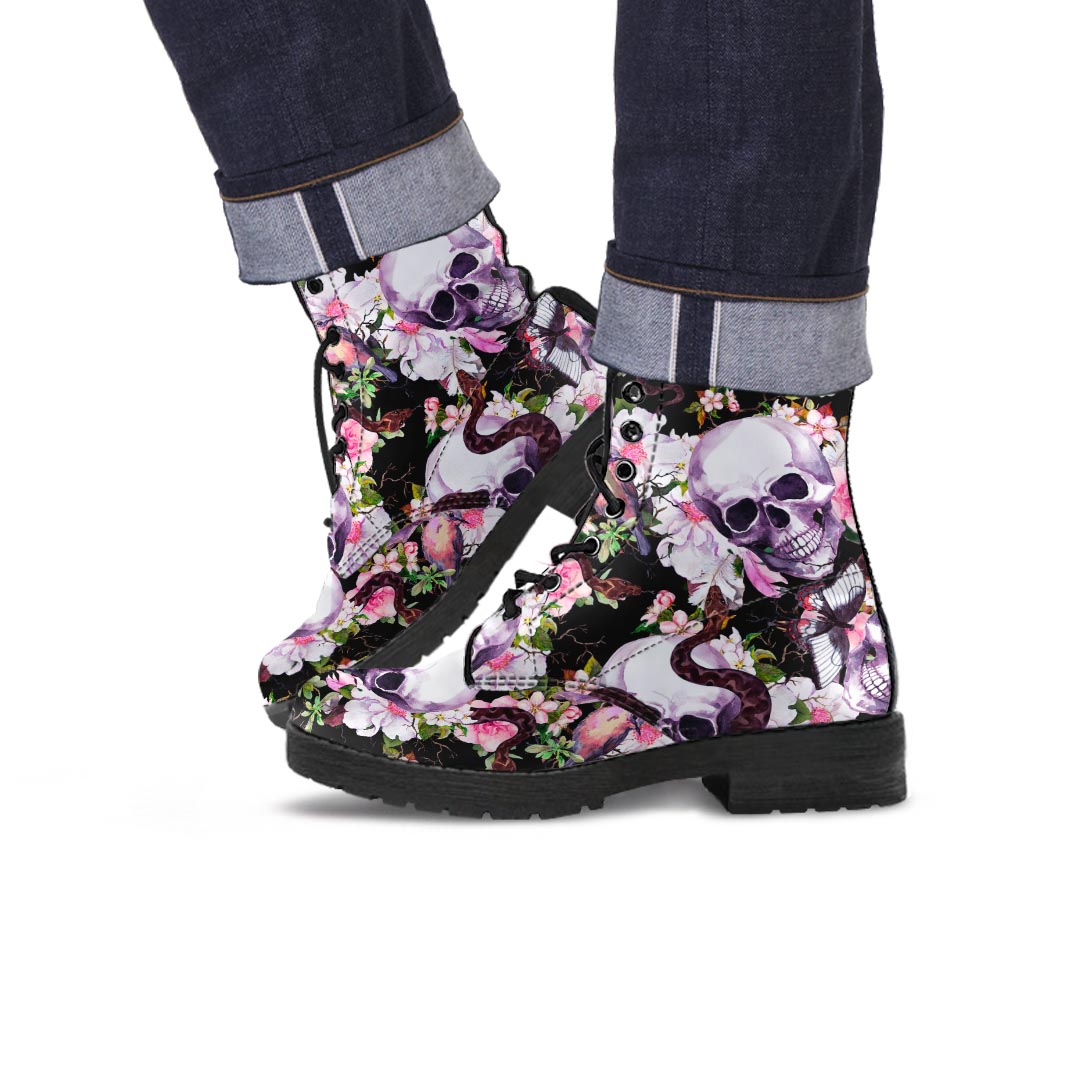 Flower Skull Men's Boots-grizzshop