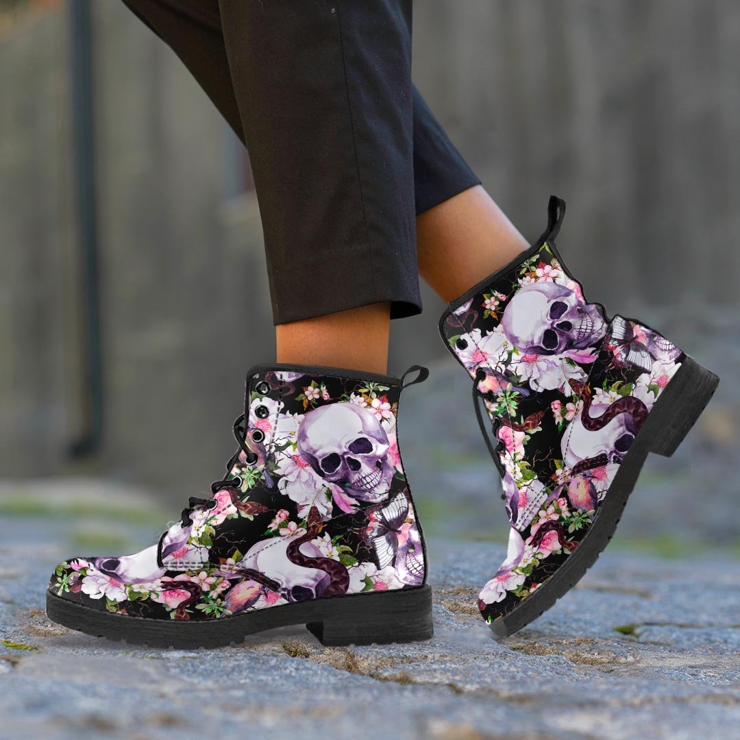 Flower Skull Men's Boots-grizzshop