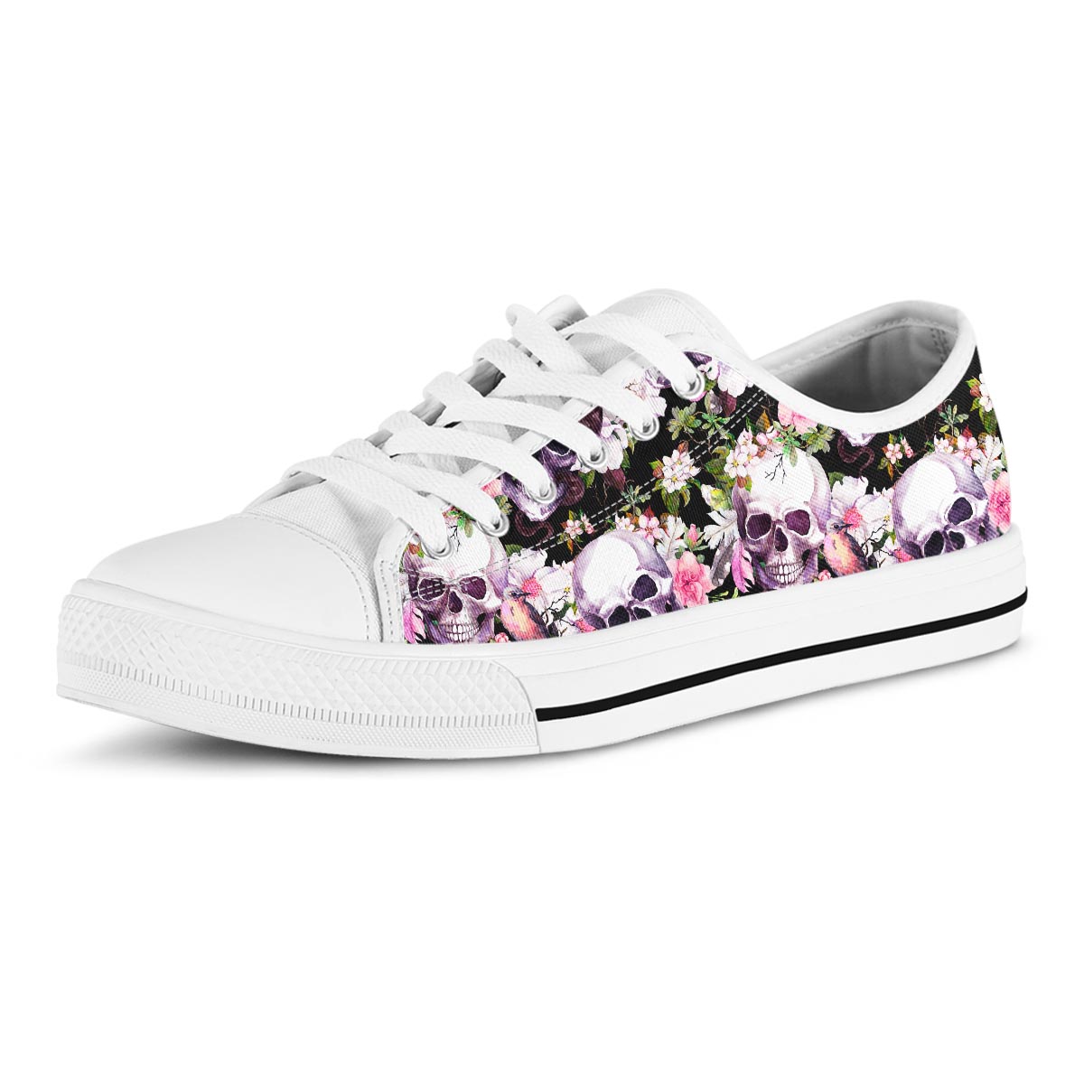 Flower Skull Men's Low Top Shoes-grizzshop