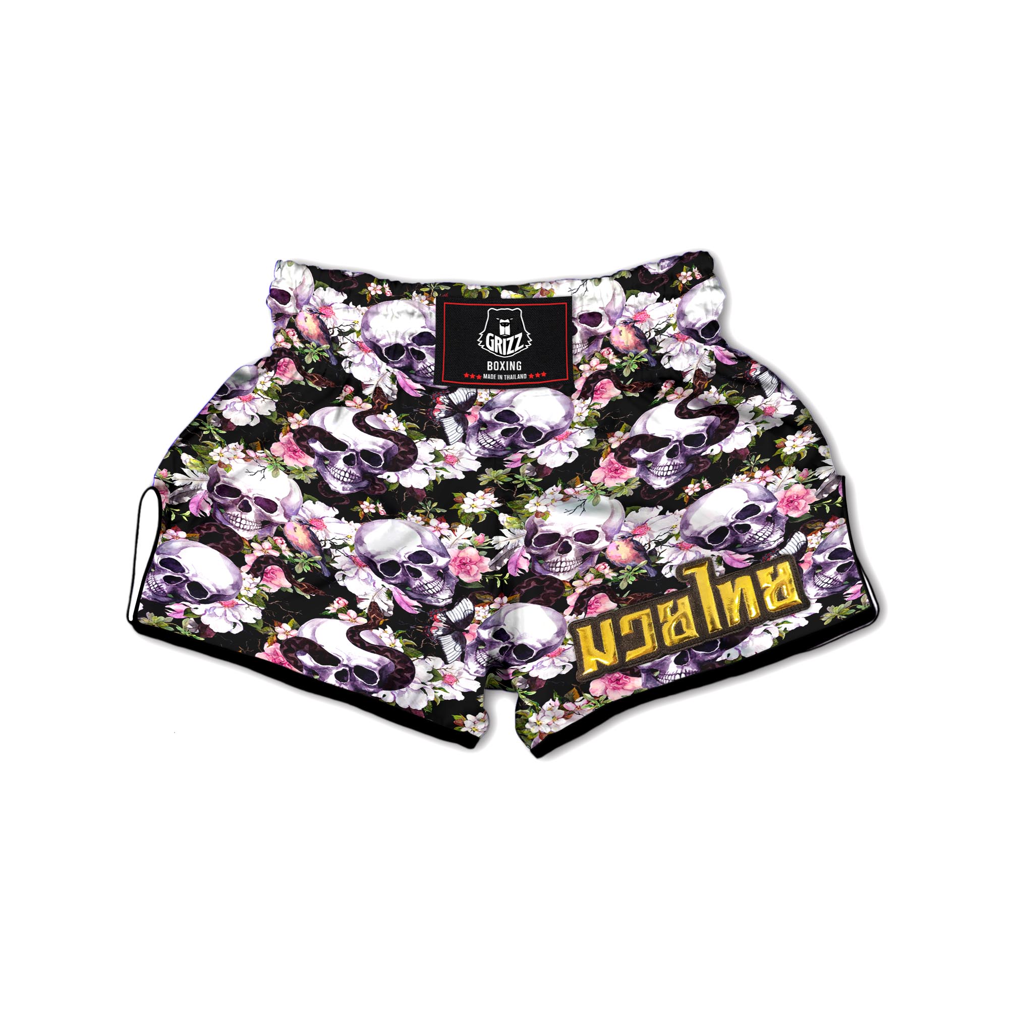 Flower Skull Muay Thai Boxing Shorts-grizzshop