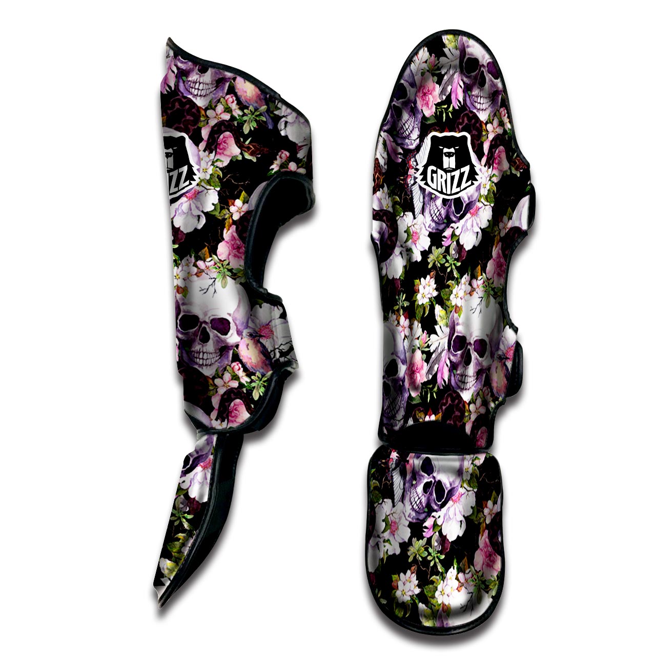 Flower Skull Muay Thai Shin Guard-grizzshop