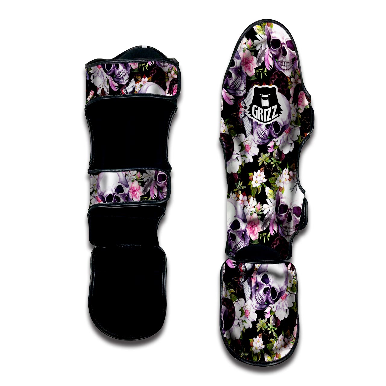 Flower Skull Muay Thai Shin Guard-grizzshop