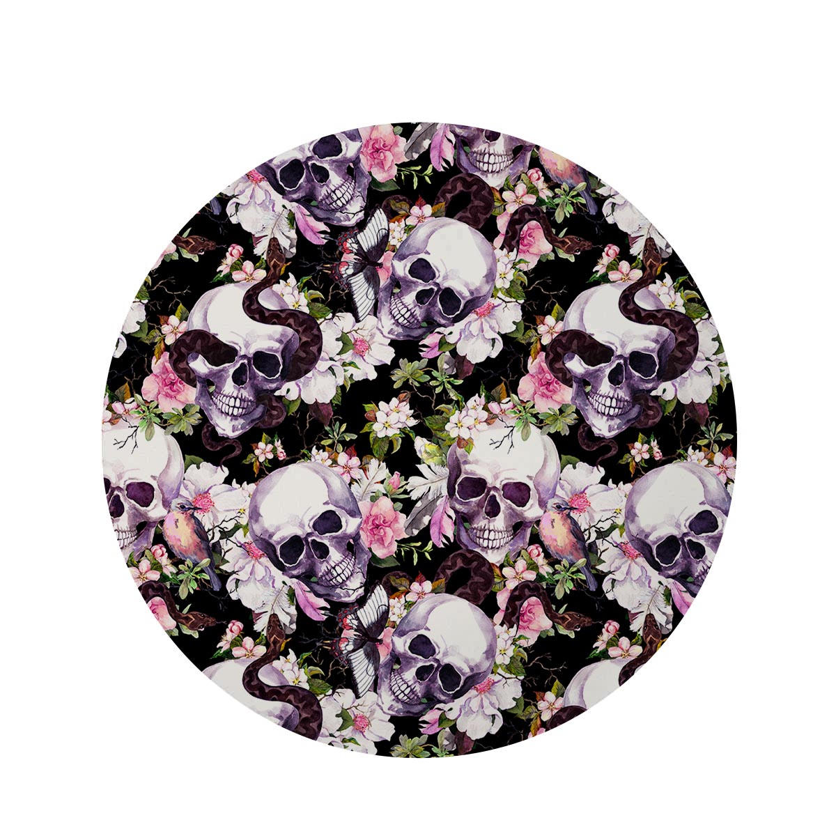 Flower Skull Round Rug-grizzshop