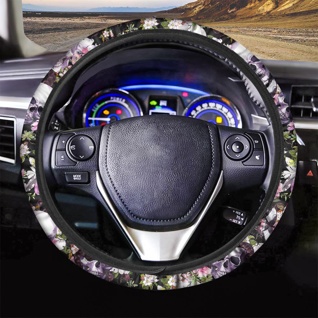 Flower Skull Steering Wheel Cover-grizzshop