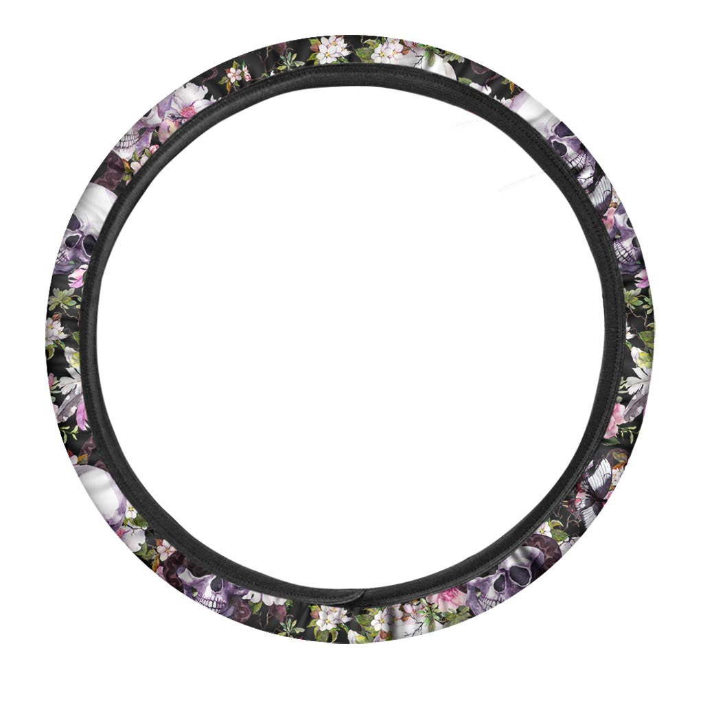 Flower Skull Steering Wheel Cover-grizzshop