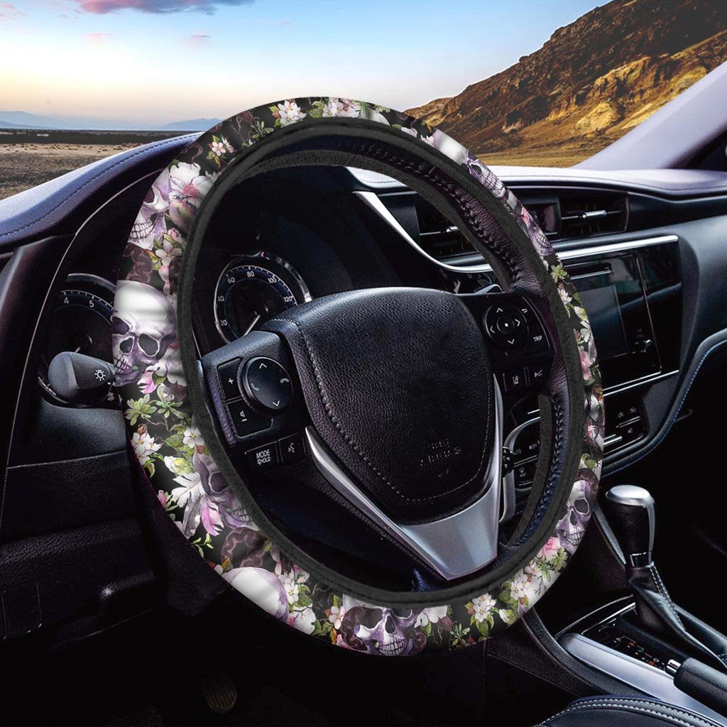 Flower Skull Steering Wheel Cover-grizzshop