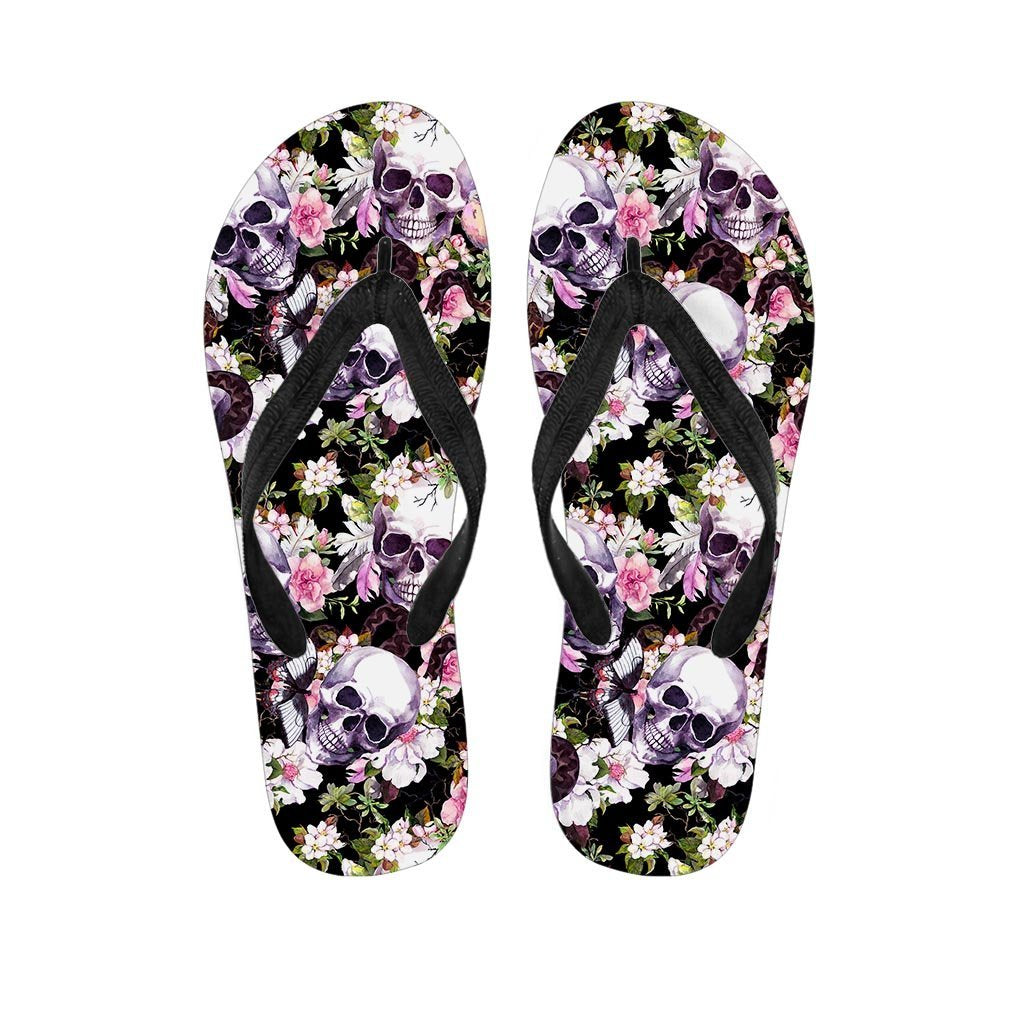 Flower Skull Women's Flip Flops-grizzshop