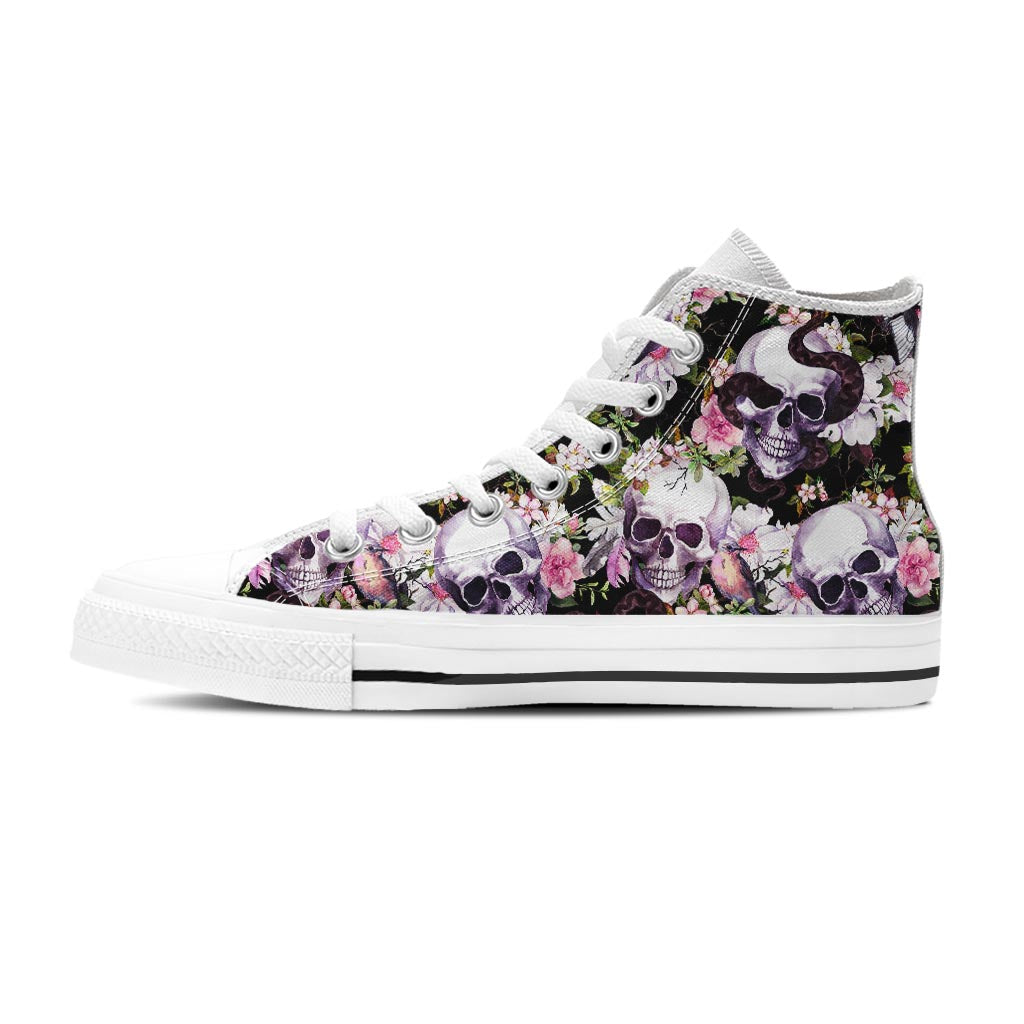 Flower Skull Women's High Top Shoes-grizzshop