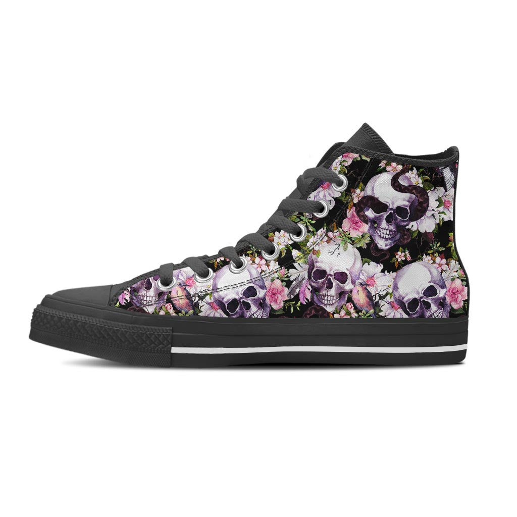Flower Skull Women's High Top Shoes-grizzshop