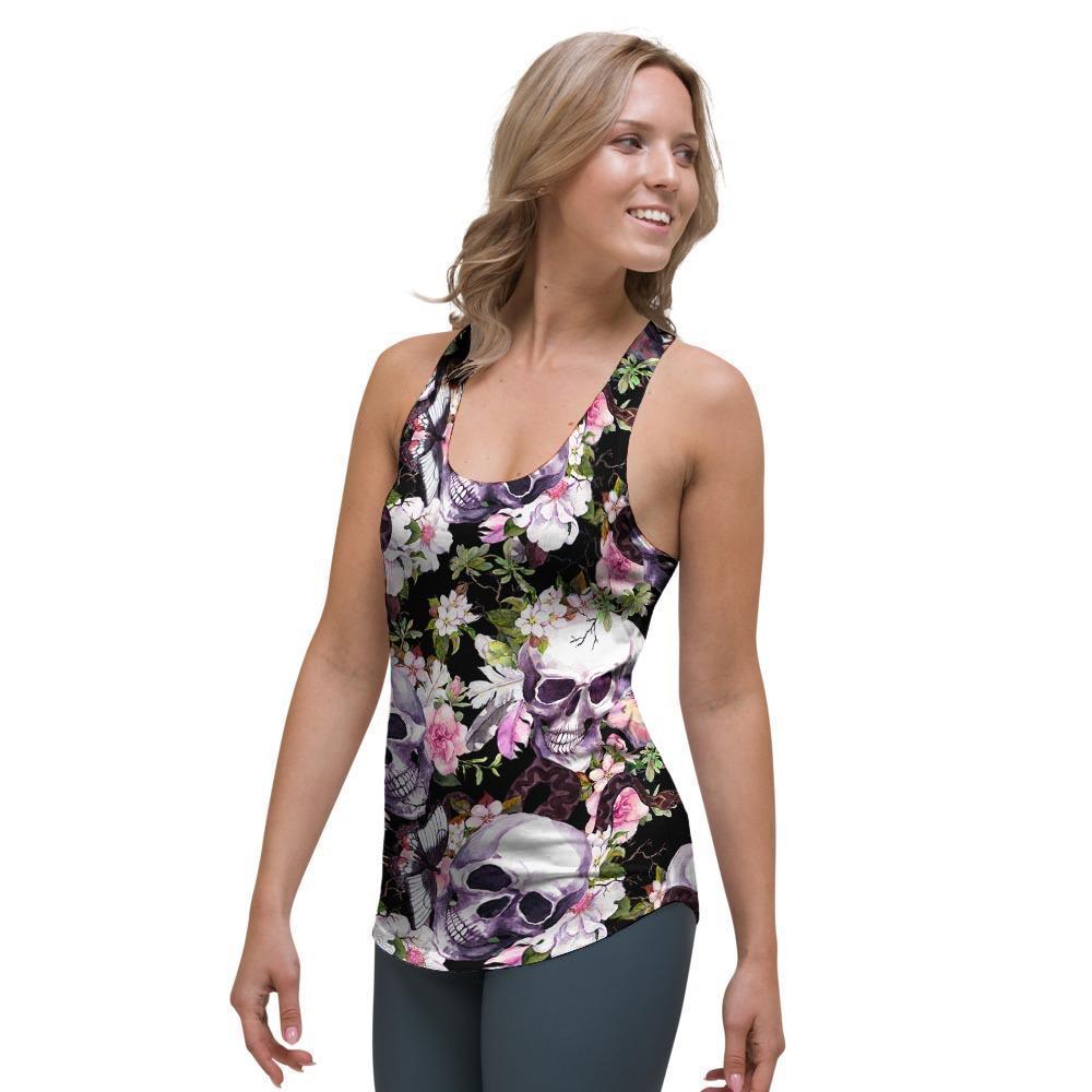 Flower Skull Women's Racerback Tank Top-grizzshop