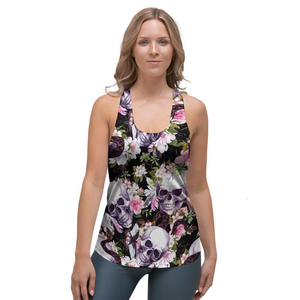 Flower Skull Women's Racerback Tank Top-grizzshop