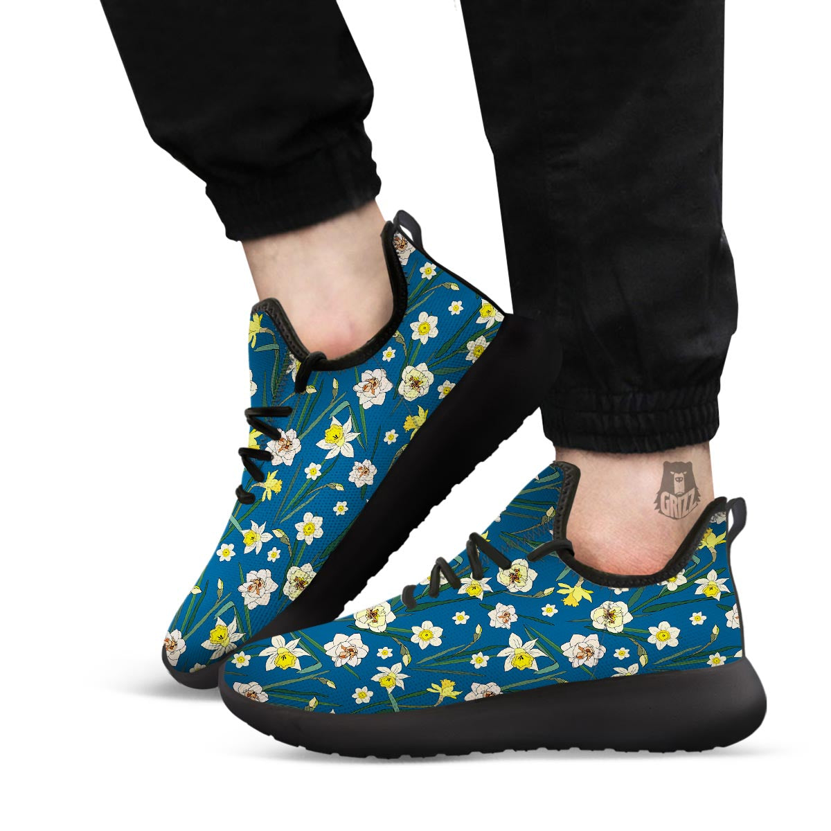 Flower Spring Daffodil Print Pattern Black Athletic Shoes-grizzshop