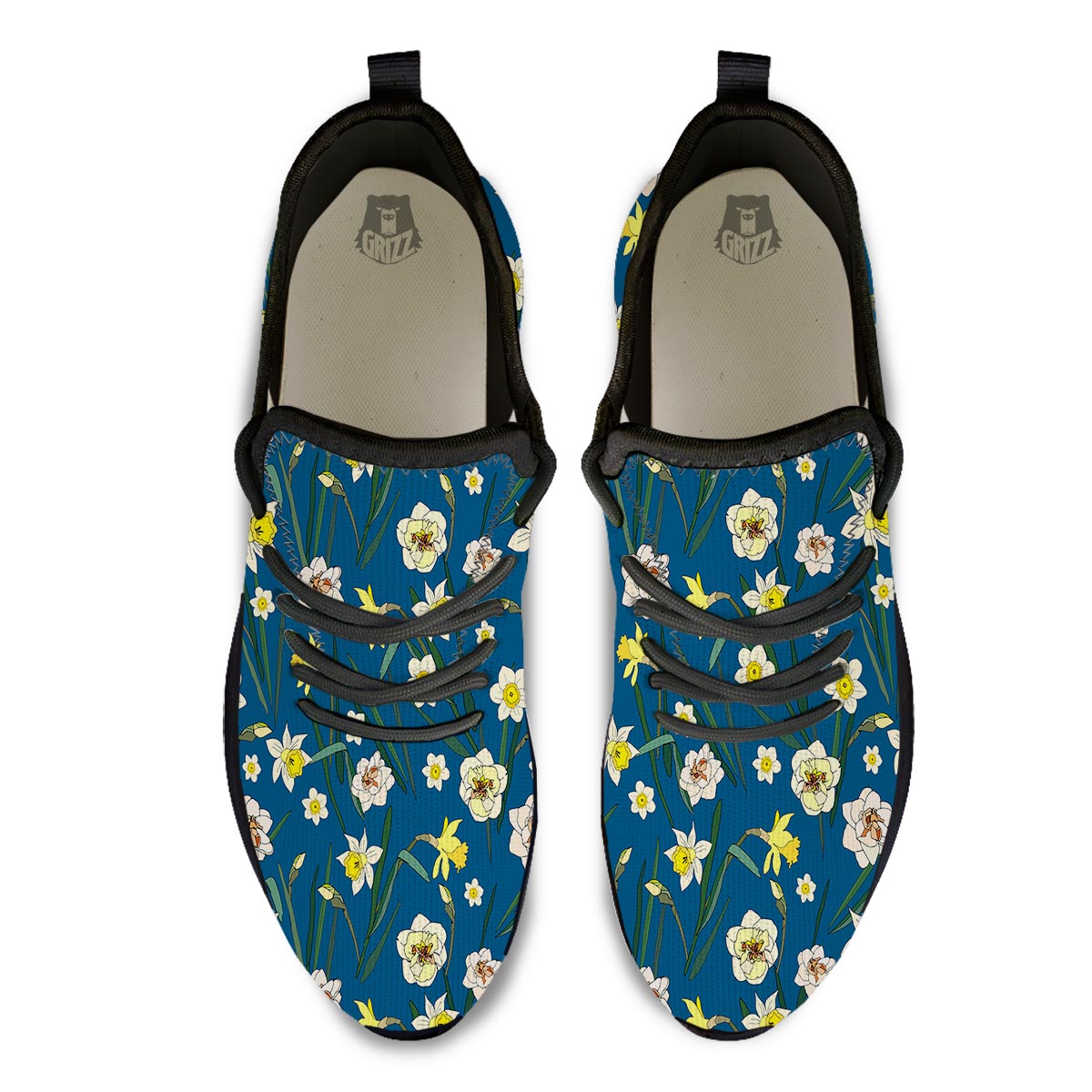 Flower Spring Daffodil Print Pattern Black Athletic Shoes-grizzshop