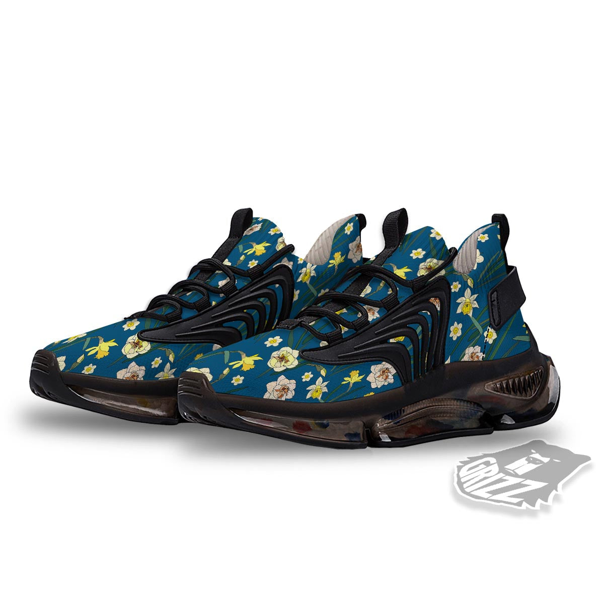 Flower Spring Daffodil Print Pattern Black Gym Shoes-grizzshop