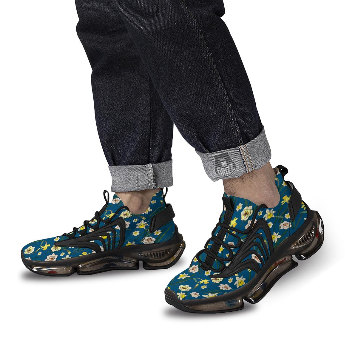 Flower Spring Daffodil Print Pattern Black Gym Shoes-grizzshop