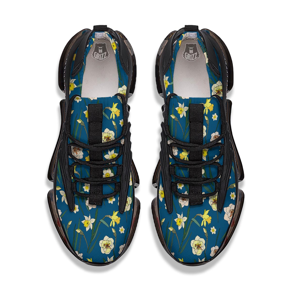 Flower Spring Daffodil Print Pattern Black Gym Shoes-grizzshop
