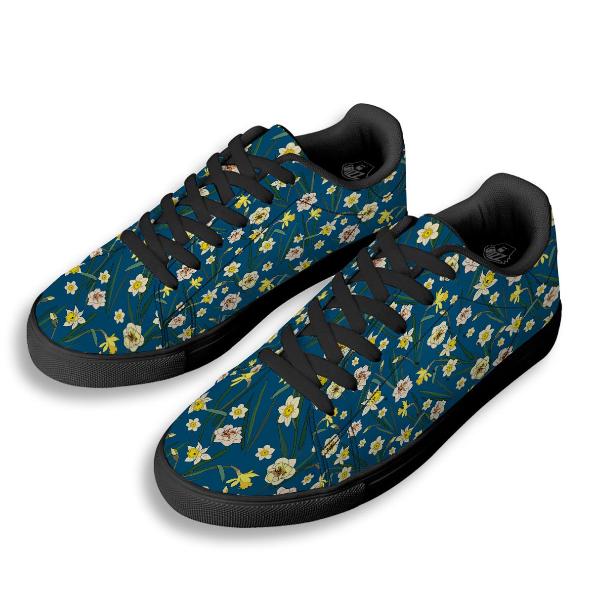Flower Spring Daffodil Print Pattern Black Low Top Sneakers-grizzshop