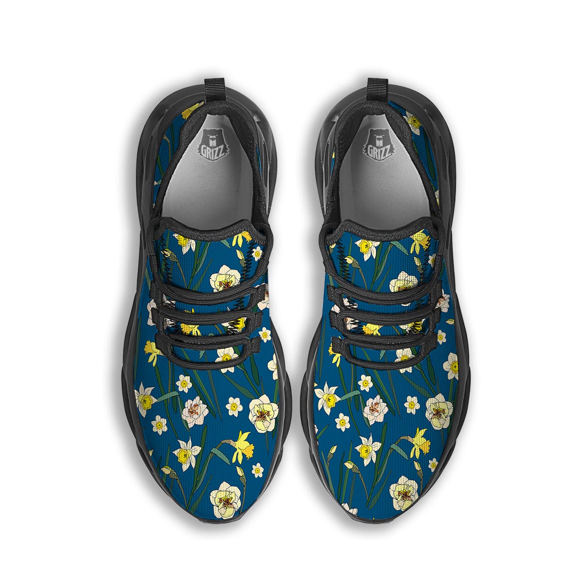 Flower Spring Daffodil Print Pattern Black Running Shoes-grizzshop
