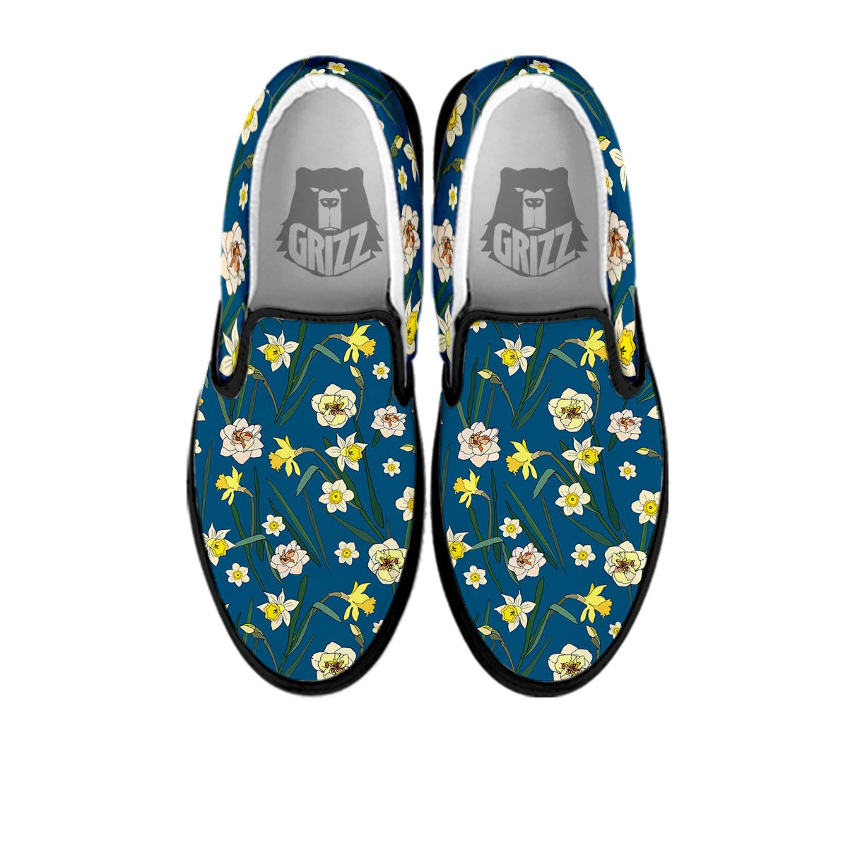 Flower Spring Daffodil Print Pattern Black Slip On Shoes-grizzshop