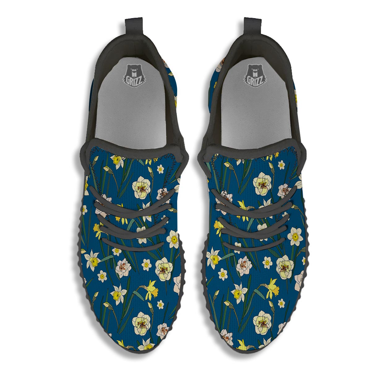 Flower Spring Daffodil Print Pattern Black Walking Shoes-grizzshop