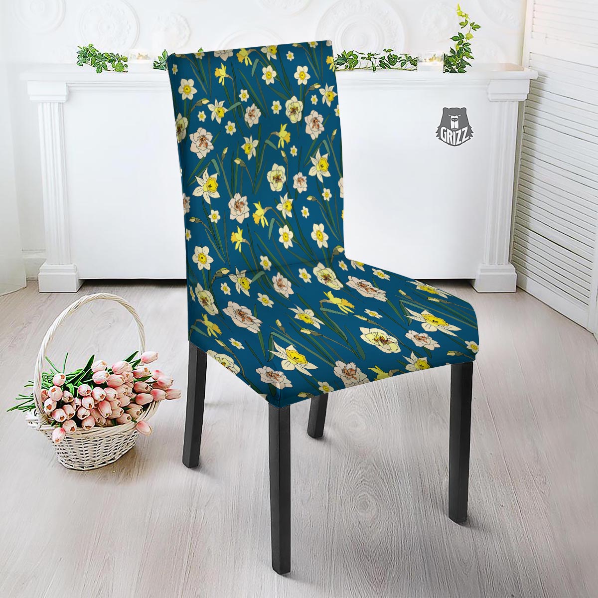Flower Spring Daffodil Print Pattern Dining Chair Slipcover-grizzshop