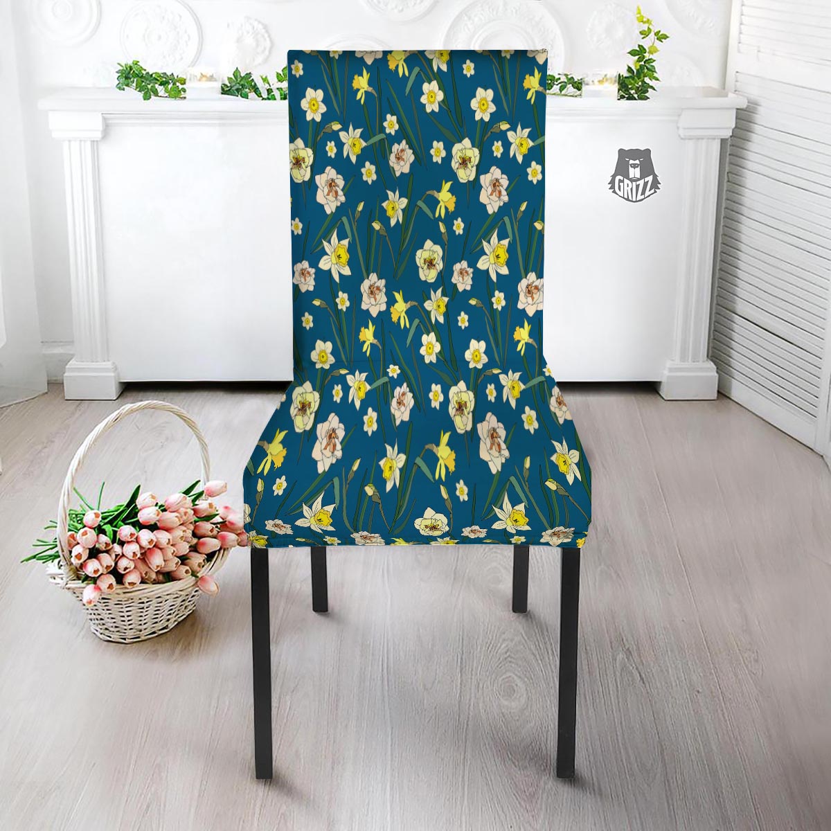 Flower Spring Daffodil Print Pattern Dining Chair Slipcover-grizzshop