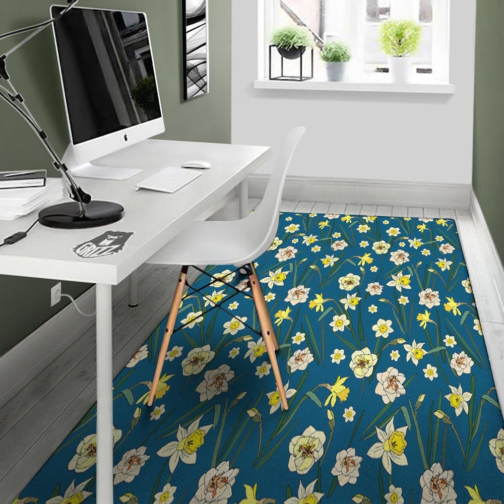 Flower Spring Daffodil Print Pattern Floor Mat-grizzshop