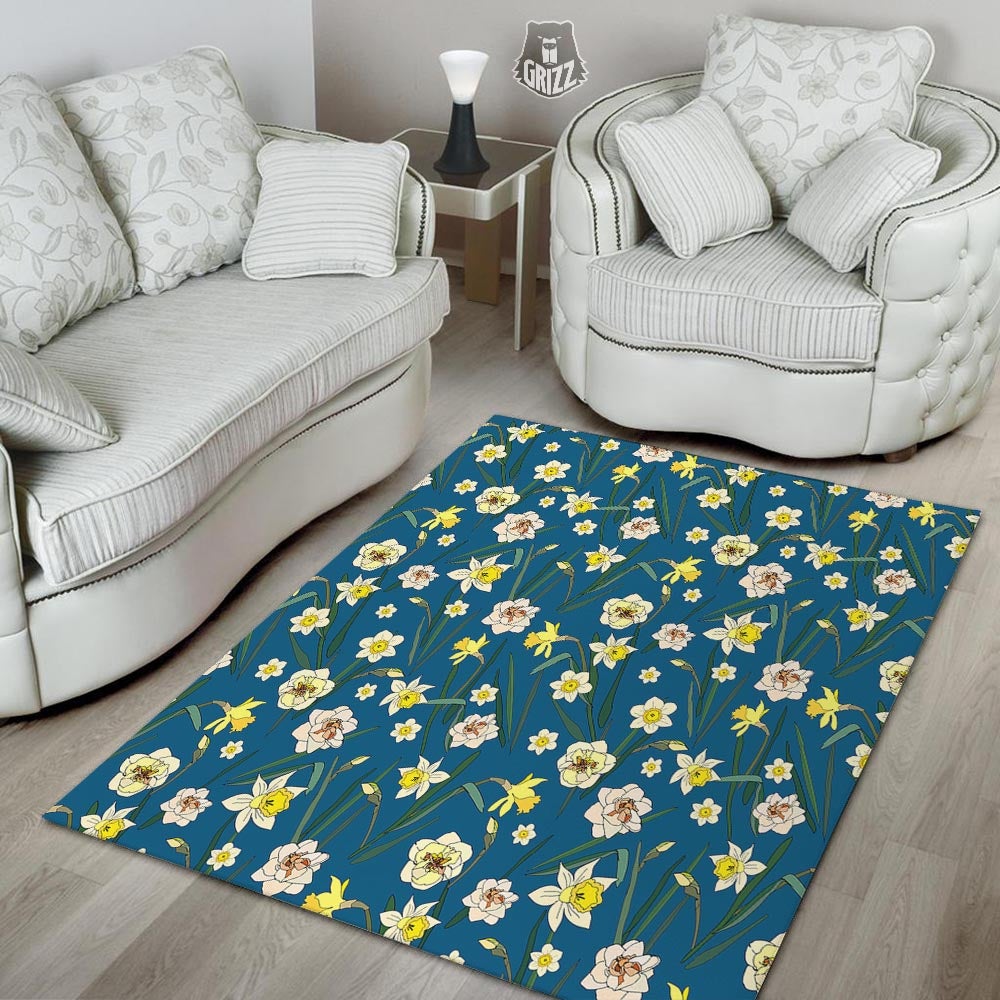 Flower Spring Daffodil Print Pattern Floor Mat-grizzshop