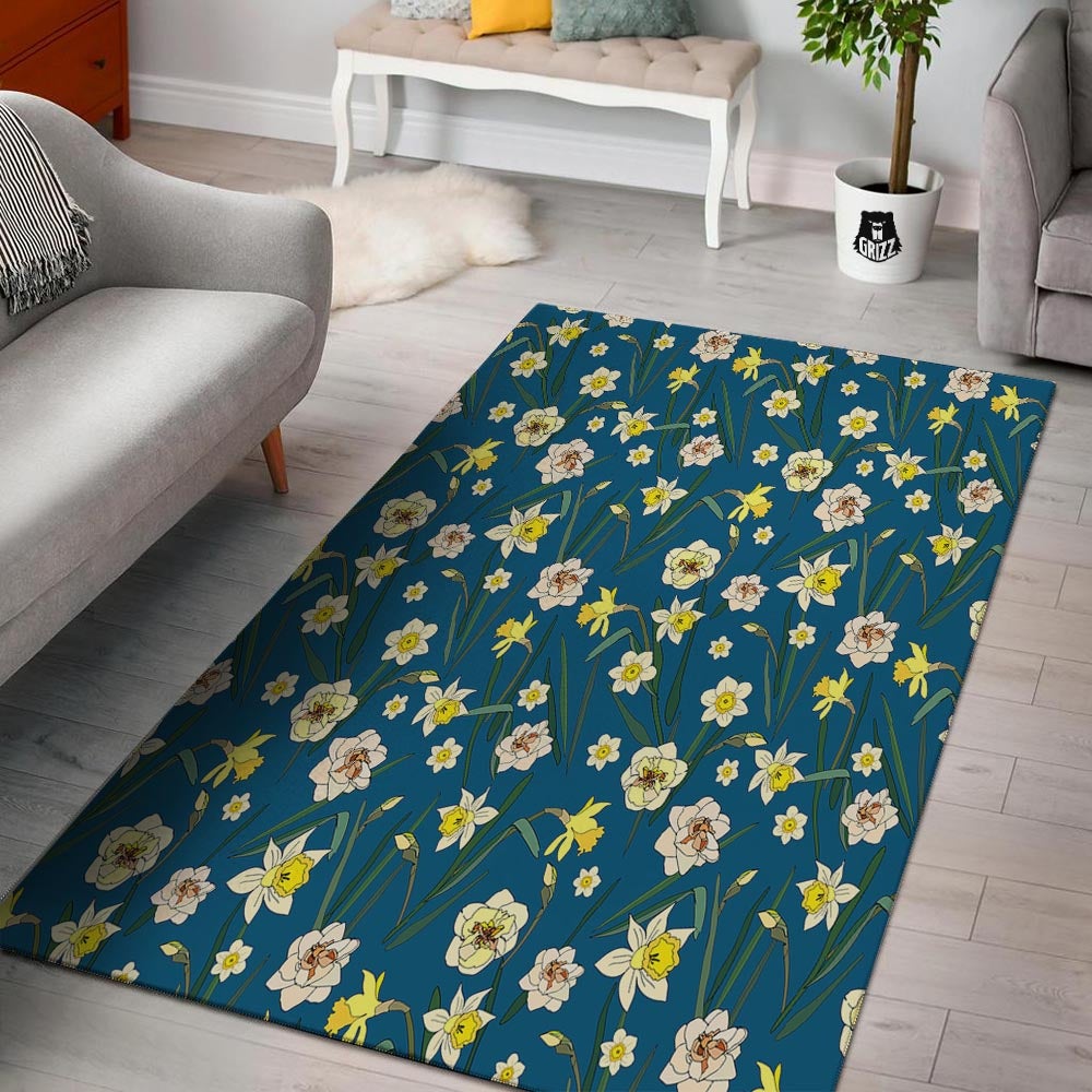 Flower Spring Daffodil Print Pattern Floor Mat-grizzshop