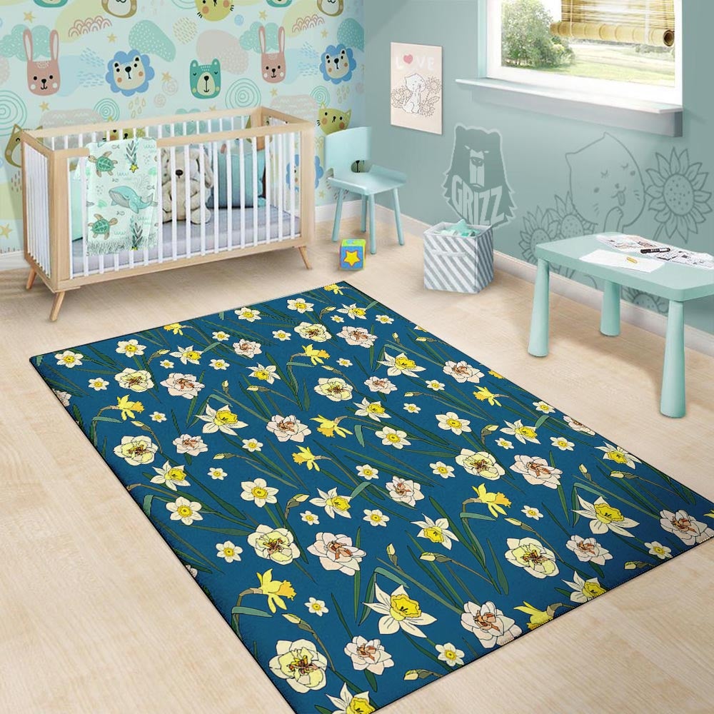 Flower Spring Daffodil Print Pattern Floor Mat-grizzshop