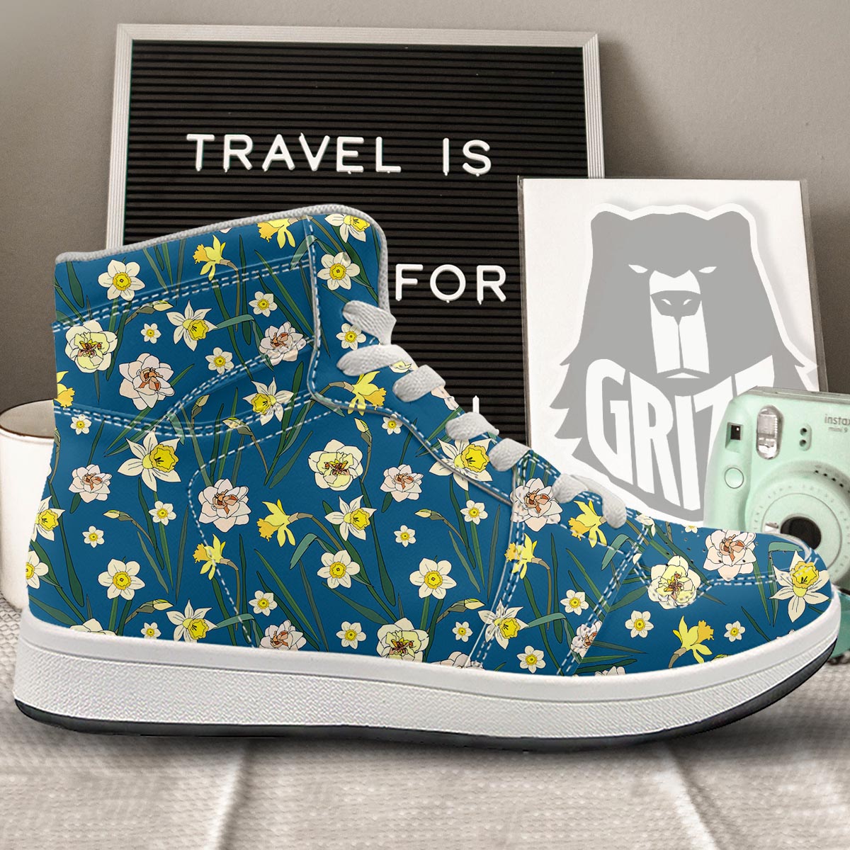 Flower Spring Daffodil Print Pattern High Top Sneakers-grizzshop